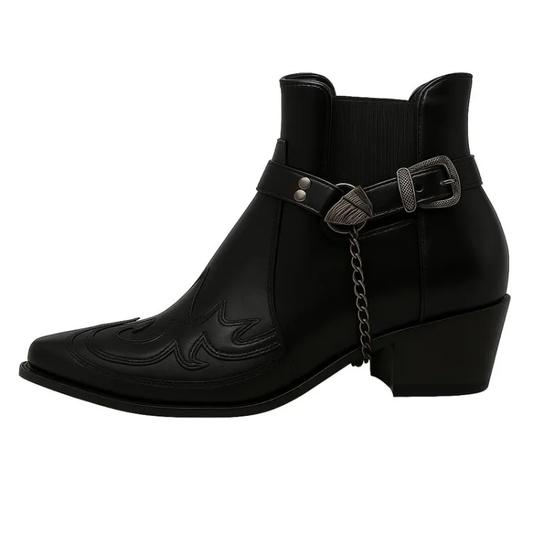 Herren Westernstiefel Spitze Zehenpartie Leder Schwarz - Eveloria