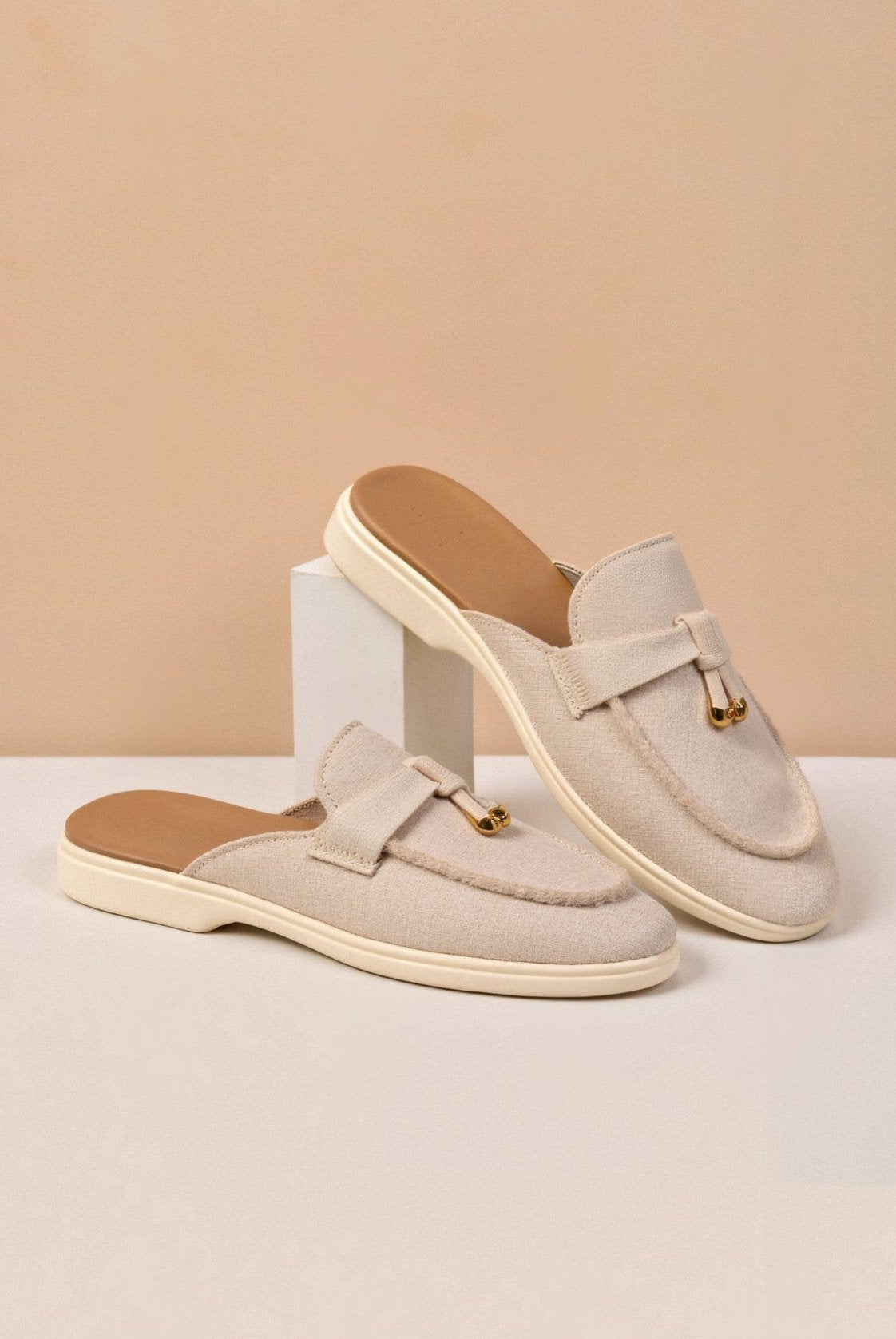 Elegante Damen Loafers Beige Gold Akzenten Komfortabel