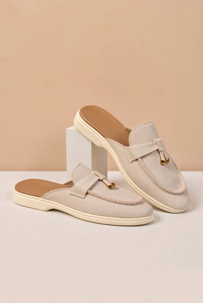 Elegante Damen Loafers Beige Gold Akzenten Komfortabel
