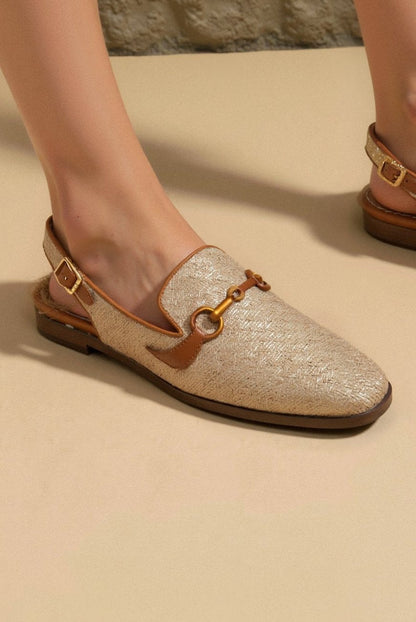 Damen Slingback-Loafer Braun Beige Kettenverzierung