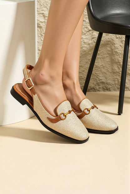 Damen Slingback-Loafer Braun Beige Kettenverzierung