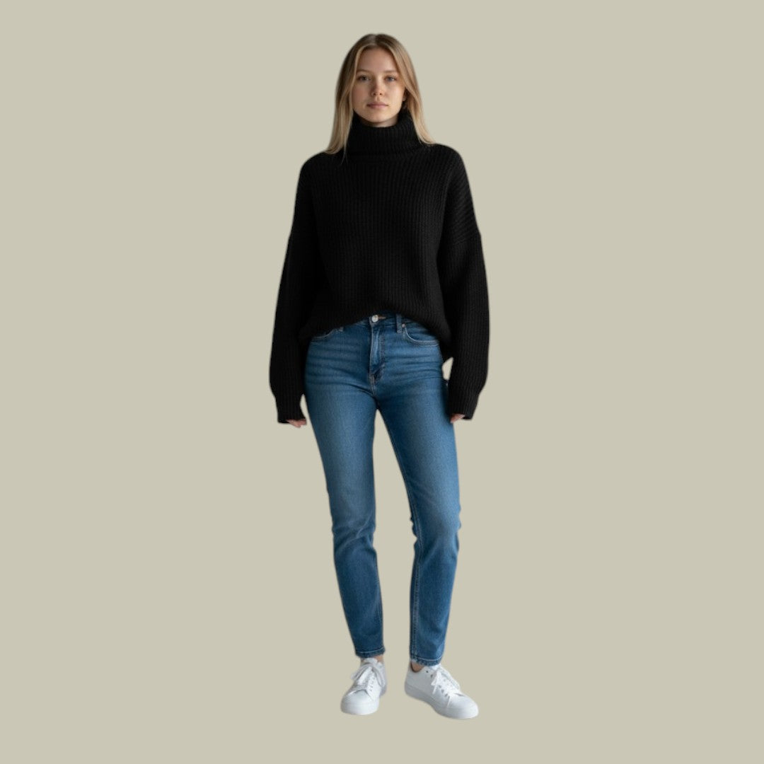 Damen Rollkragenpullover Übergroß Wintersaison