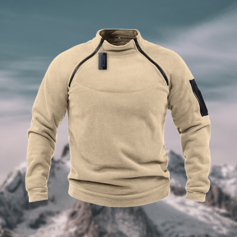 Herren Pullover Stehkragen Viertelzip aus Merino-Wolle Beige
