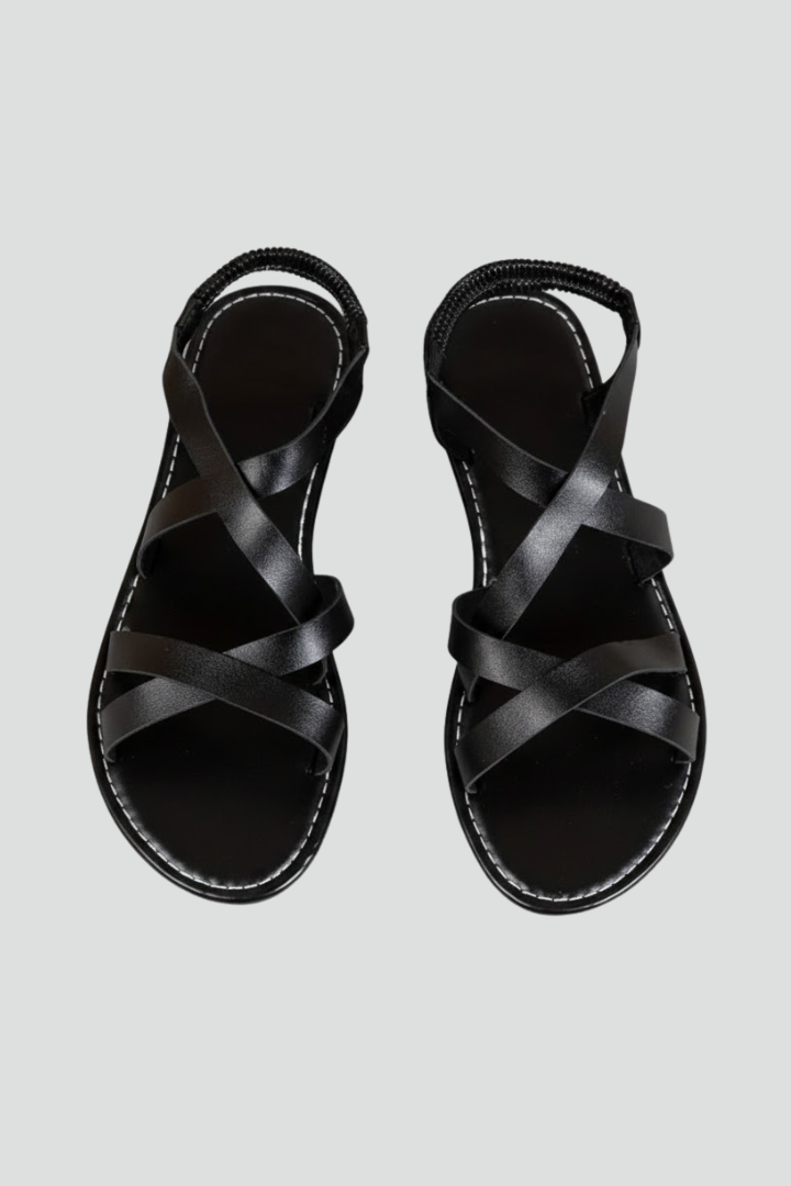Damen Flache Sandalen Gekreuzte Riemen Braun - Eveloria