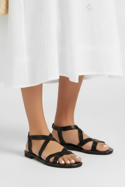 Damen Flache Sandalen Gekreuzte Riemen Braun