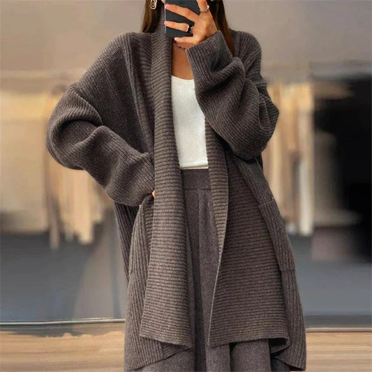 Damen Strickcardigan Lang mit Taschen - Eveloria