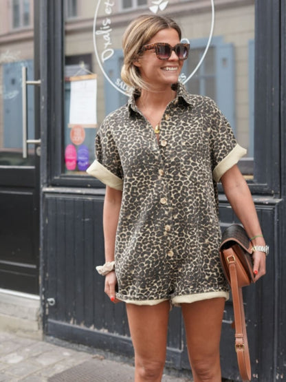 Damen Leopard-Print Romper Leicht Sommer Oberteil