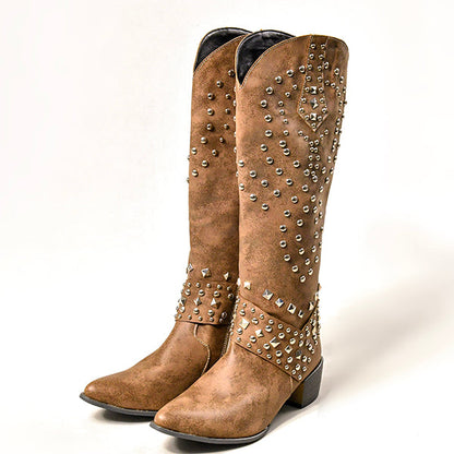 Eveloria Damen Cowboystiefel Absatz Leder