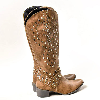 Eveloria Damen Cowboystiefel Absatz Leder