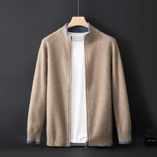 Herren Strickjacke Reißverschluss Stehkragen Schwarz - Eveloria