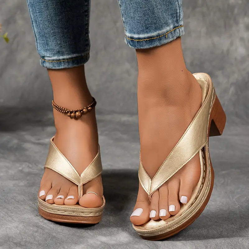 Damen Slip On Sandalen Mit Absatz - Eveloria
