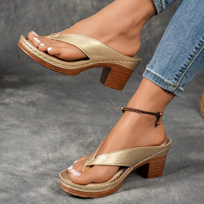 Damen Slip On Sandalen Mit Absatz