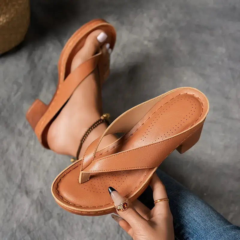 Damen Slip On Sandalen Mit Absatz