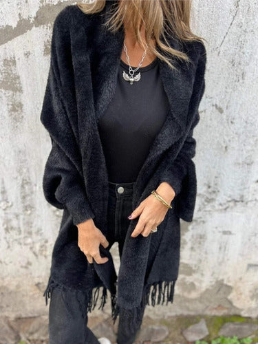 Damen Strickjacke mit Fransen und Schal Eleganz