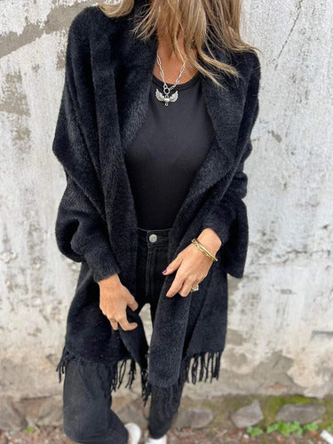 Damen Strickjacke mit Fransen und Schal Eleganz - Eveloria
