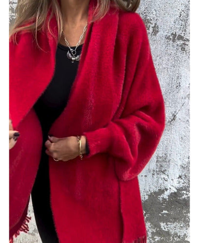 Damen Strickjacke mit Fransen und Schal Eleganz