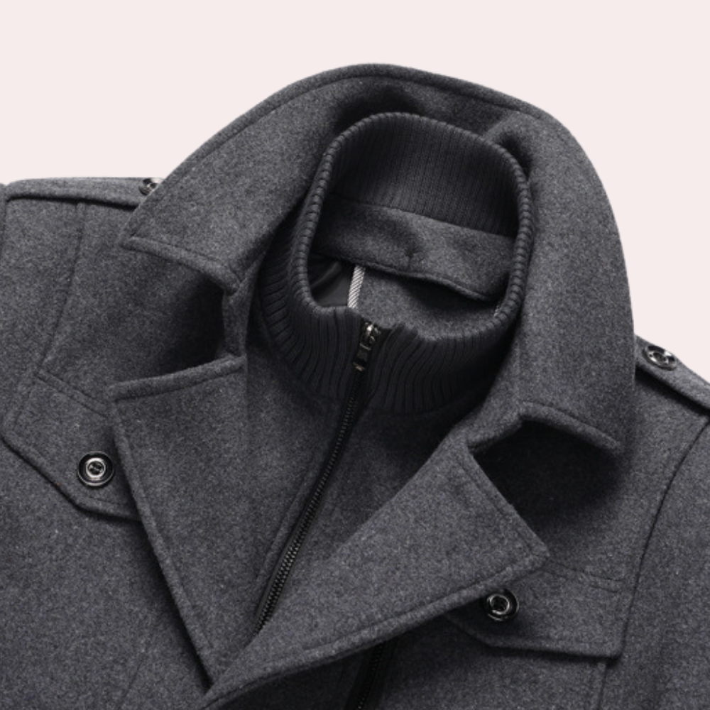Herren Trenchcoat Doppelkragen Wollmantel