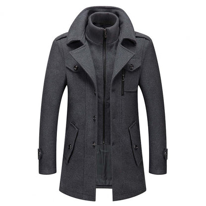 Herren Trenchcoat Doppelkragen Wollmantel