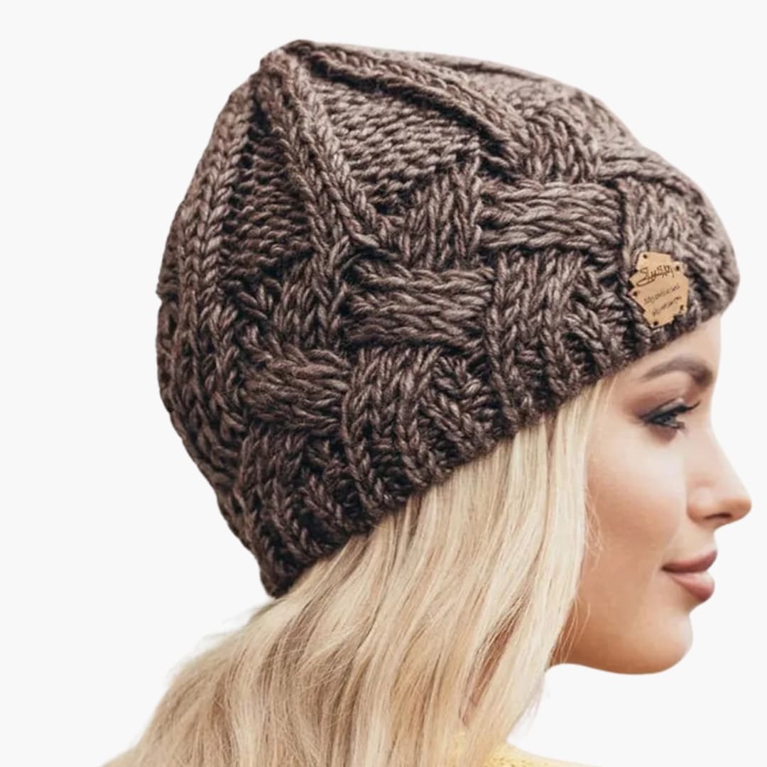 Damen Wintermütze Gestrickt Rund Gerippt Warm Beige