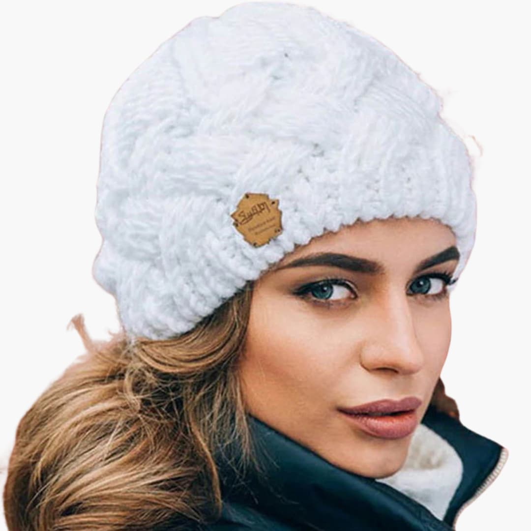 Damen Wintermütze Gestrickt Rund Gerippt Warm Beige - Eveloria
