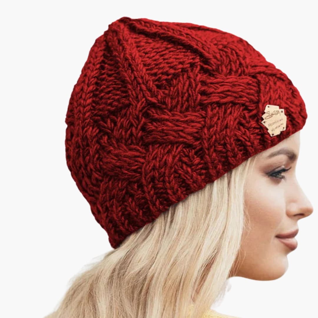 Damen Wintermütze Gestrickt Rund Gerippt Warm Beige