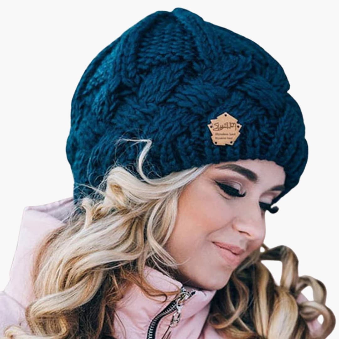 Damen Wintermütze Gestrickt Rund Gerippt Warm Beige