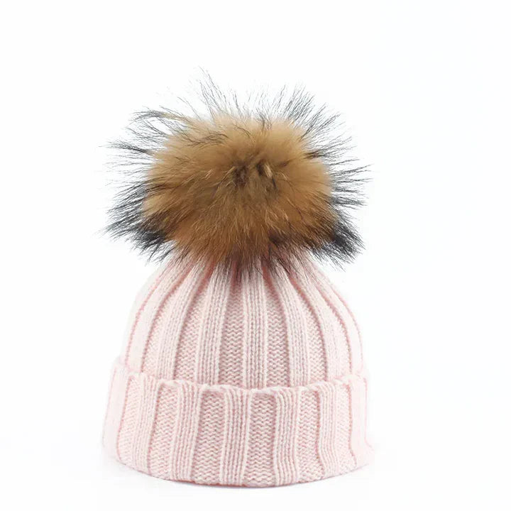 Damen Strickmütze Bommel Weiches Innenfutter Warm