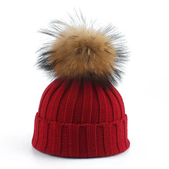 Damen Strickmütze Bommel Weiches Innenfutter Warm