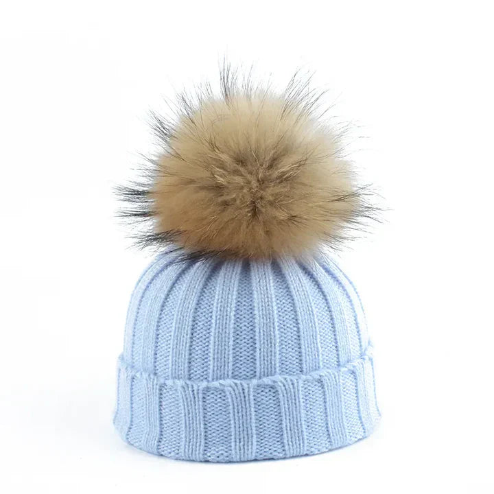Damen Strickmütze Bommel Weiches Innenfutter Warm
