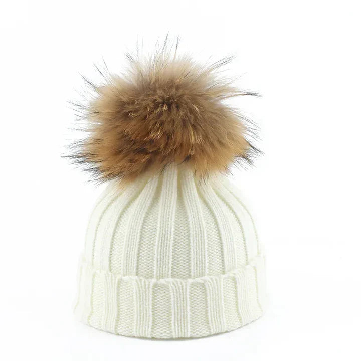 Damen Strickmütze Bommel Weiches Innenfutter Warm