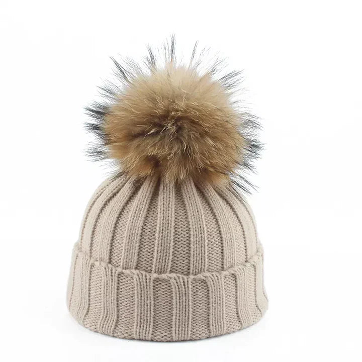 Damen Strickmütze Bommel Weiches Innenfutter Warm Schwarz - Eveloria