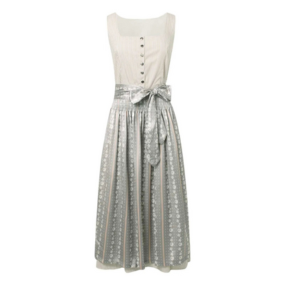 Damen Dirndl Kleid Midi Quadratischer Ausschnitt Blau