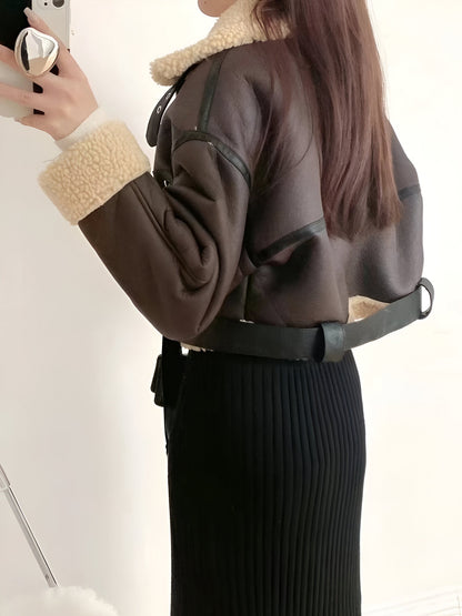 Eveloria Damen Winterjacke Kunstleder Schwarz - Eveloria