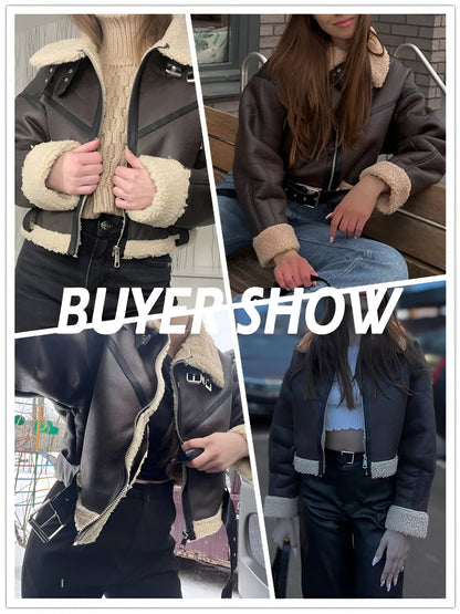 Eveloria Damen Winterjacke Kunstleder