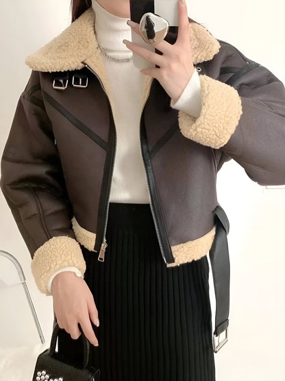 Eveloria Damen Winterjacke Kunstleder