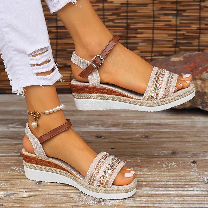 Eveloria Damen Orthopädische Sandalen Komfortabel Weich Beige - Eveloria
