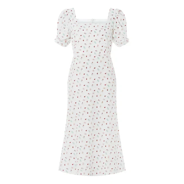 Eveloria Damen Midi-Kleid Rechteck-Ausschnitt Sommerkleid