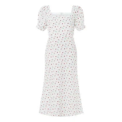 Eveloria Damen Midi-Kleid Rechteck-Ausschnitt Sommerkleid