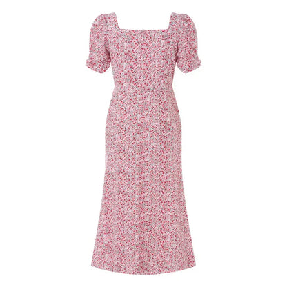 Eveloria Damen Midi-Kleid Rechteck-Ausschnitt Sommerkleid