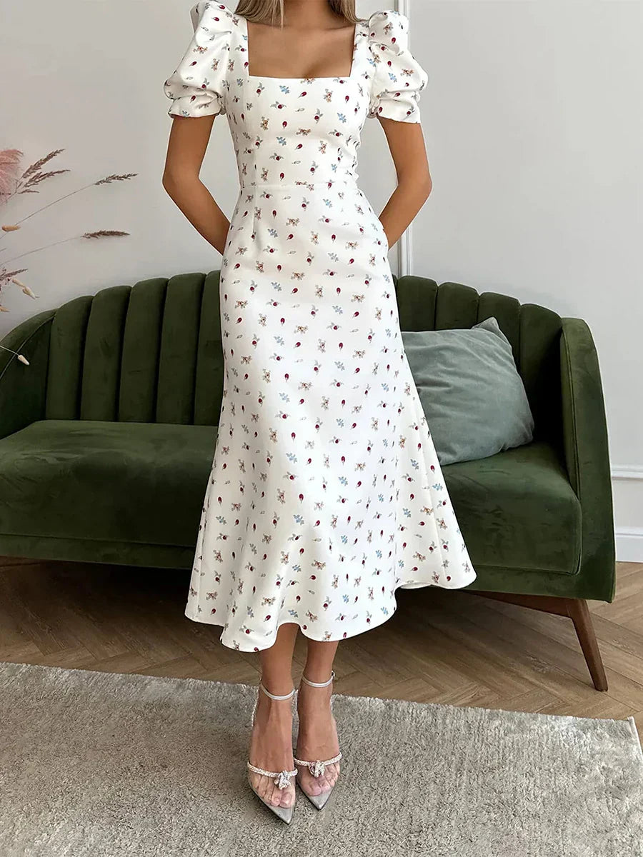 Eveloria Damen Midi-Kleid Rechteck-Ausschnitt Sommerkleid