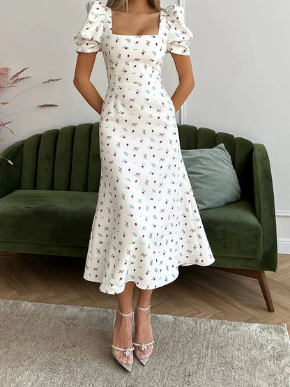 Eveloria Damen Midi-Kleid Rechteck-Ausschnitt Sommerkleid