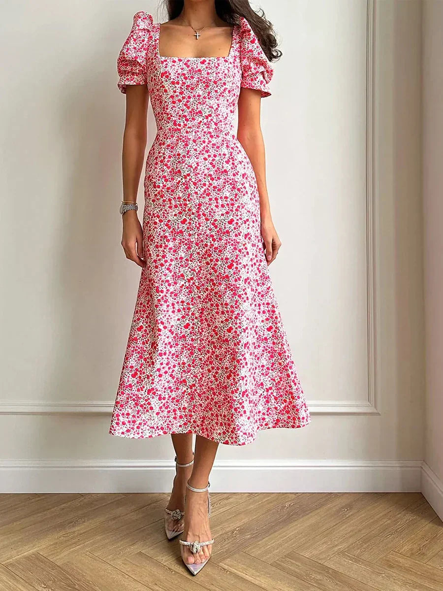 Eveloria Damen Midi-Kleid Rechteck-Ausschnitt Sommerkleid