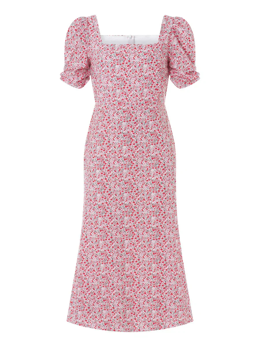 Eveloria Damen Midi-Kleid Rechteck-Ausschnitt Sommerkleid