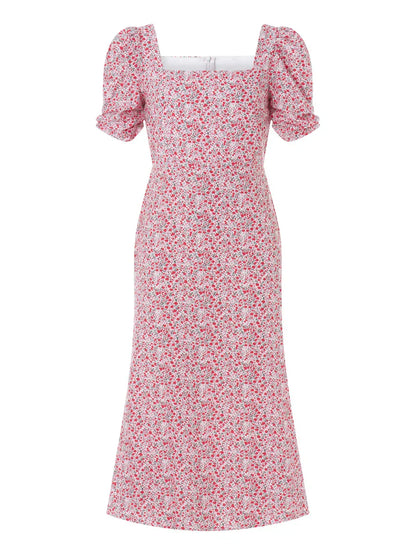 Eveloria Damen Midi-Kleid Rechteck-Ausschnitt Sommerkleid