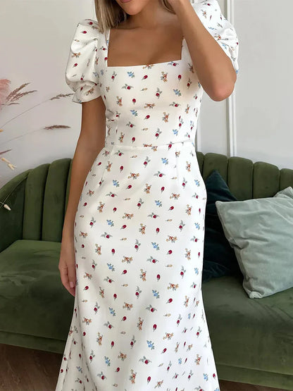 Eveloria Damen Midi-Kleid Rechteck-Ausschnitt Sommerkleid - Eveloria