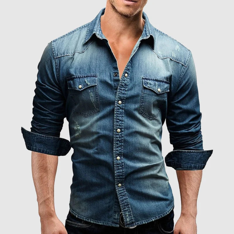 Eveloria Damen Denim-Hemd Lässig Blau - Eveloria