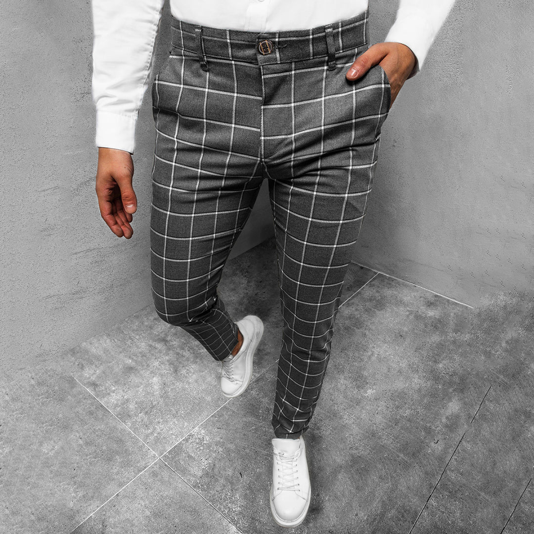 Herren Karo-Hose Slim Fit Gerader Schnitt