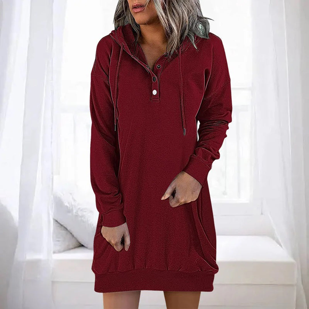 Damen Sweatshirt-Kleid mit Kapuze Minimales Design Grau