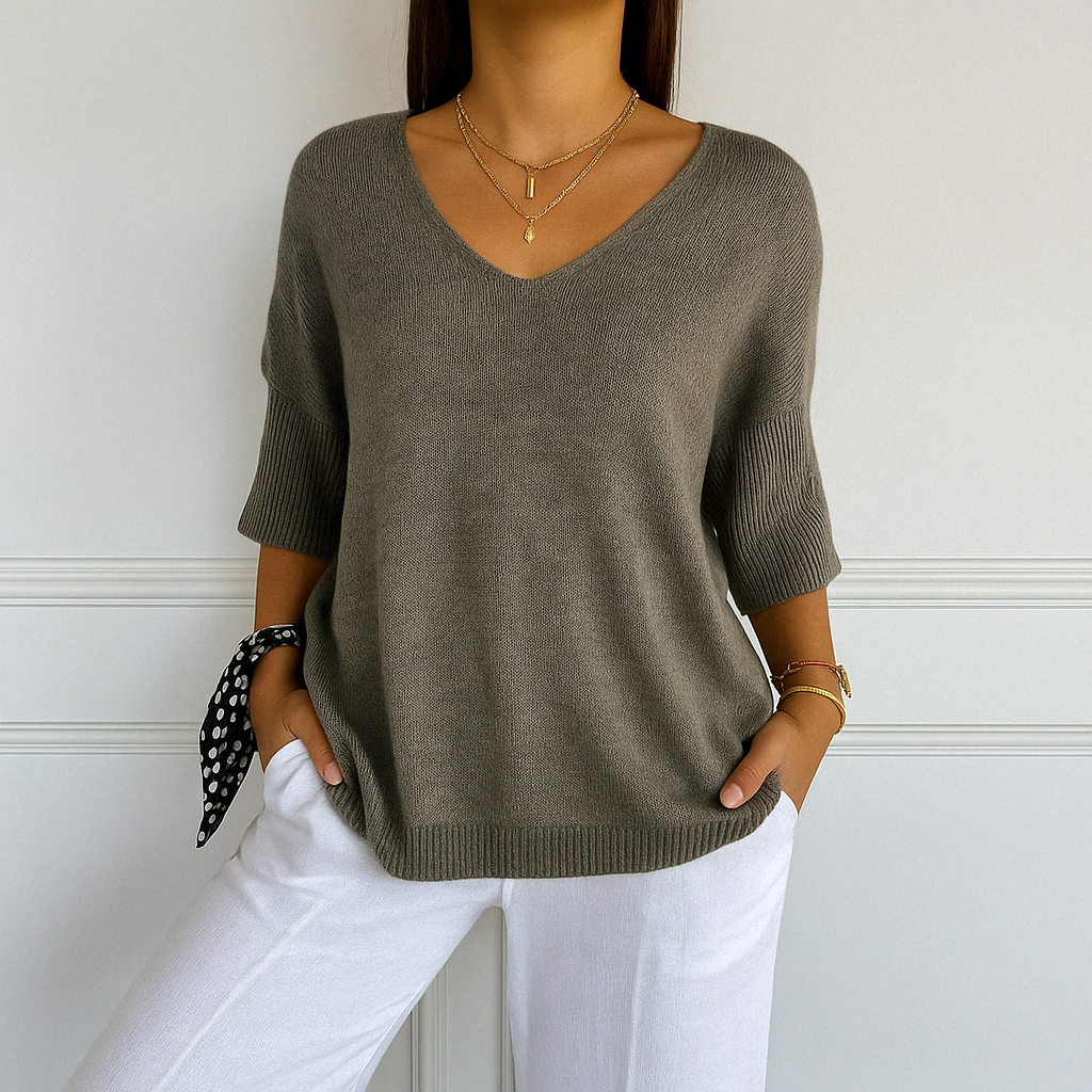 Damen Pullover V-Ausschnitt Kurzarm - Eveloria