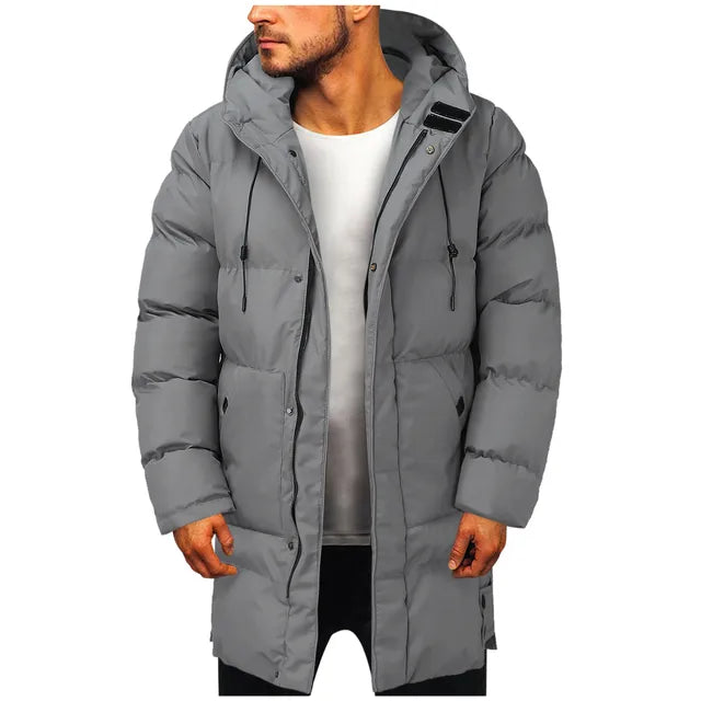 Herren Daunenjacke Mittellang Mit Kapuze Schwarz - Eveloria
